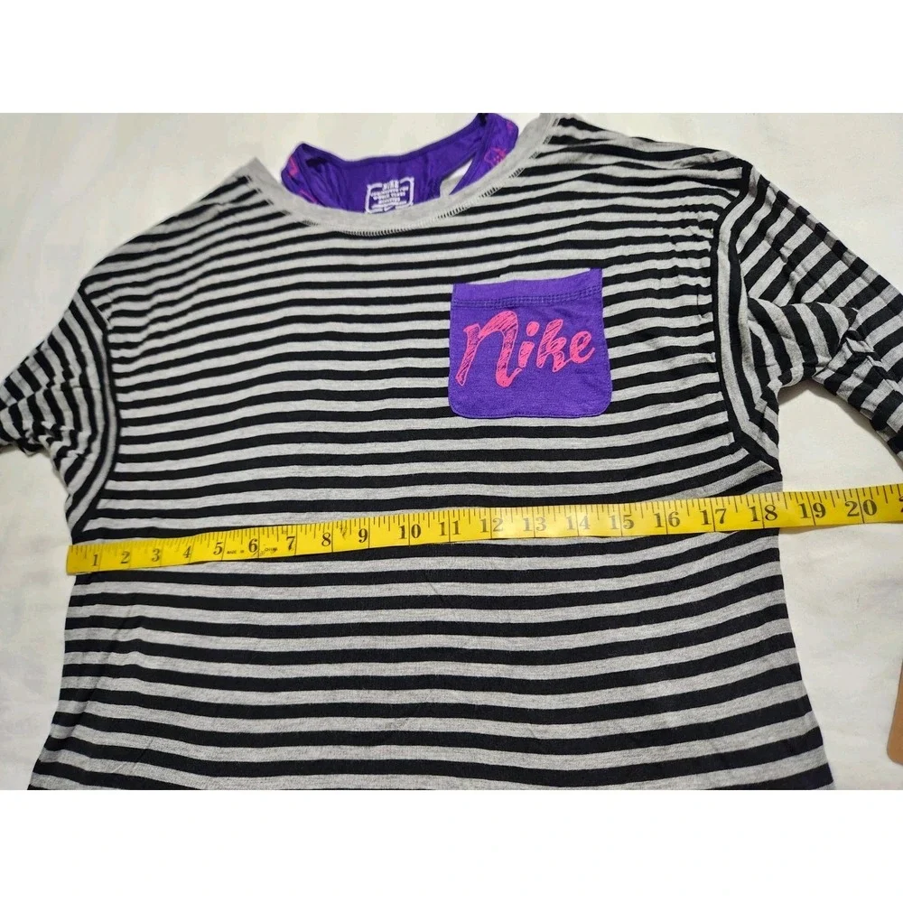 Nike Girls Gray Black Stripe‎ Purple Tank Tee Size L